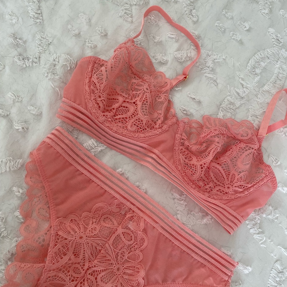 Lacy Unlined Bra with Brazilian Panty
